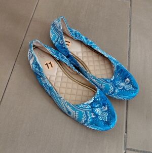 J. McLaughlin Mercer Blue Paisley Ballet Flats Bow Womens 11
